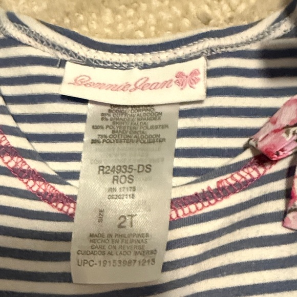 Bonnie Jean Pink Floral and Blue Striped Dress - Picture 2 of 3